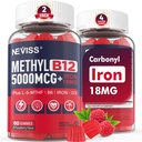 NEVISS 메틸 B12 비타민 5000 mcg Gummies + 여자를 위한 철 18 mg - 에너지 & 초점 지원을 위한 활동적인 Methylcobalamin 메틸을 섞는 B12 비타민 보충교재 w/L-MethylFolate, B6 (P5P) & D3, 120의 서빙
