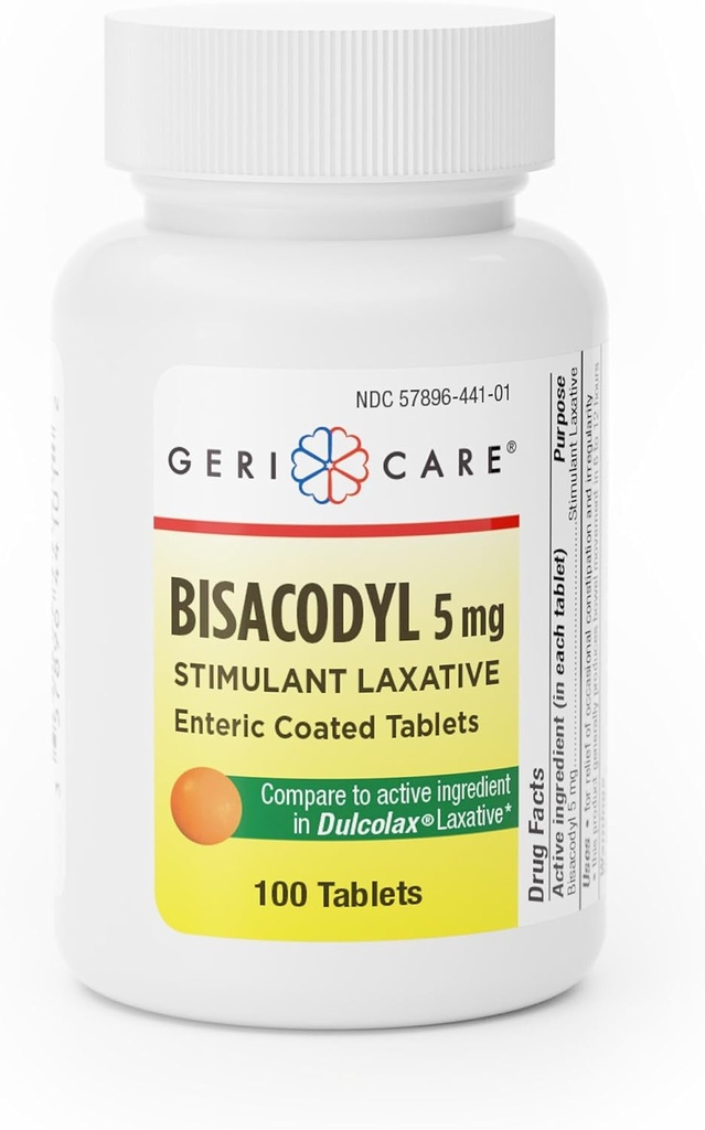 GeriCare Bisacodyl 5 mg Laxative 코팅 정제 | Dulcolax에 대 한 일반 | Stimulant Laxative | Gentle Overnight 변비 릴리프 100 개 (팩 1)