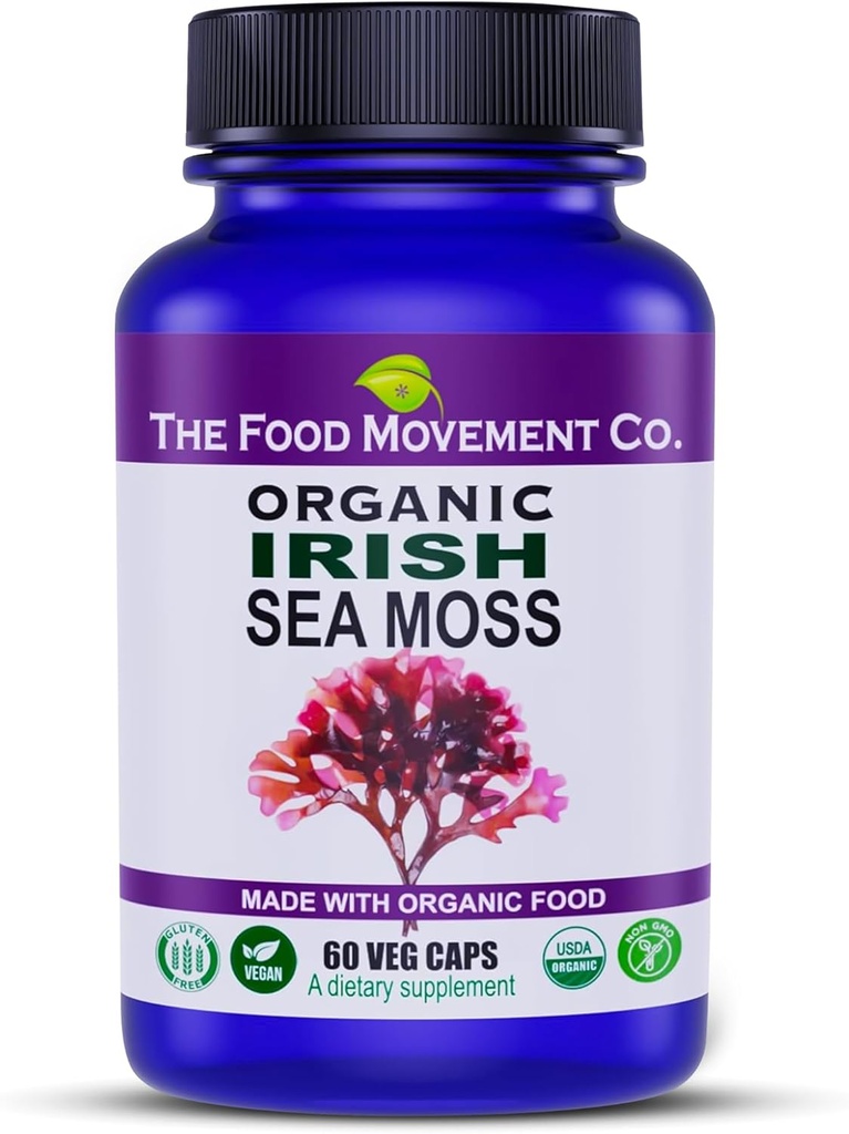 Irish Sea Moss, 유기 Prebiotic 식품, 70 Trace 미네랄 이상, 건강한 제거, 소화 및 면역 지원 60 채식 캡슐 지원