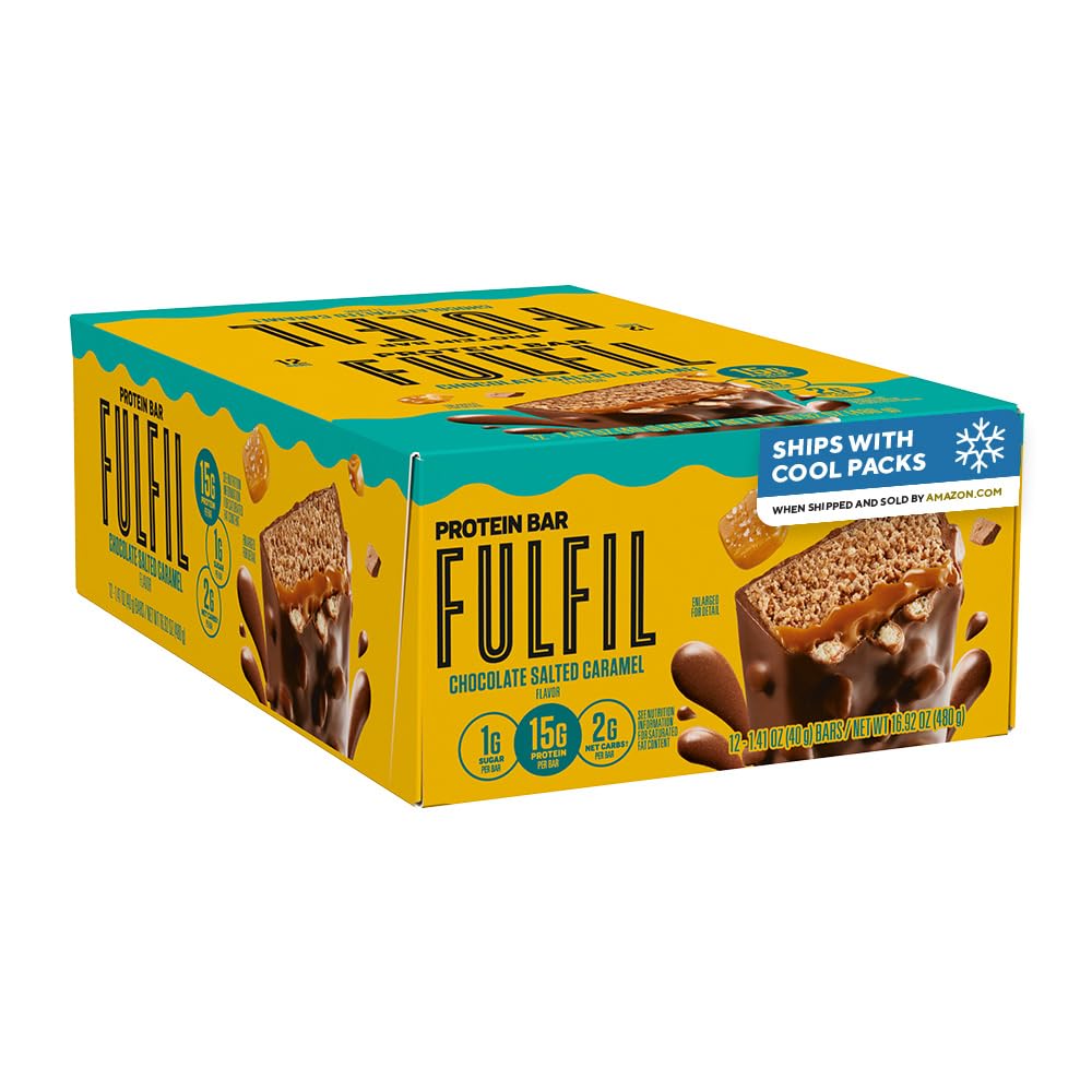 FULFIL 단백질 스낵 바, 초콜릿 소금 카라멜 맛, 글루텐 15g Protein, Pantry Staples, 12 카운트 무료