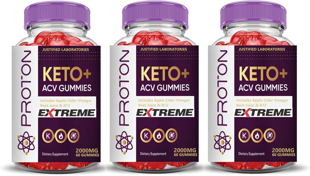 Justified Laboratories (3 팩 Proton Protein Keto ACV Gummies Extreme 2000MG Proton Keto Gummies Apple Cider Vinegar Pomegranate Beet Juice Powder B12 Vegan Non GMO 180 Gummys와 공식화