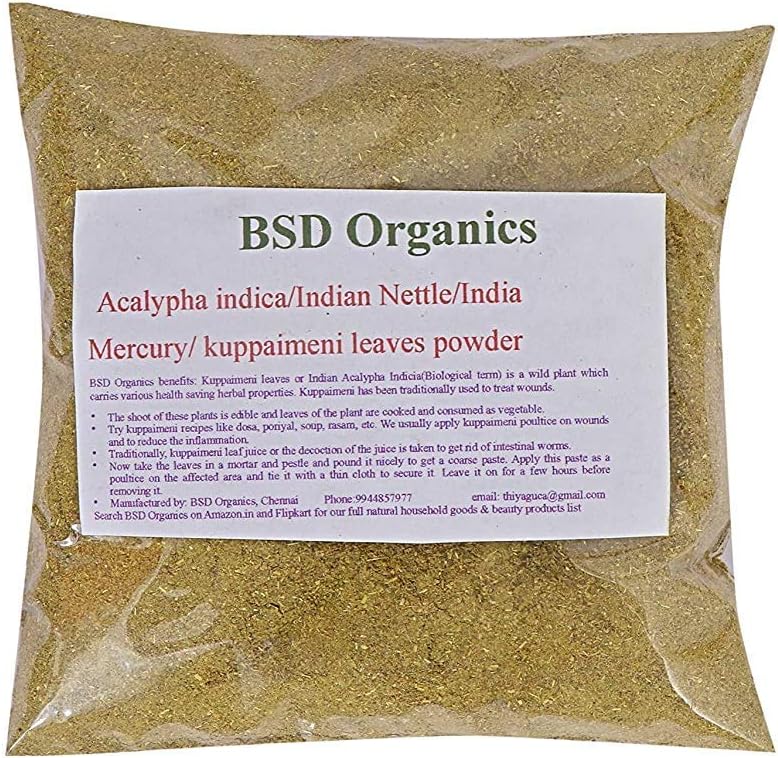 Acalypha Indica/인도 Nettle/인도 Mercury/인도 Copperleaf/kuppaimeni의 분말을 남겨두십시오 (200 그램/7 Ounce)
