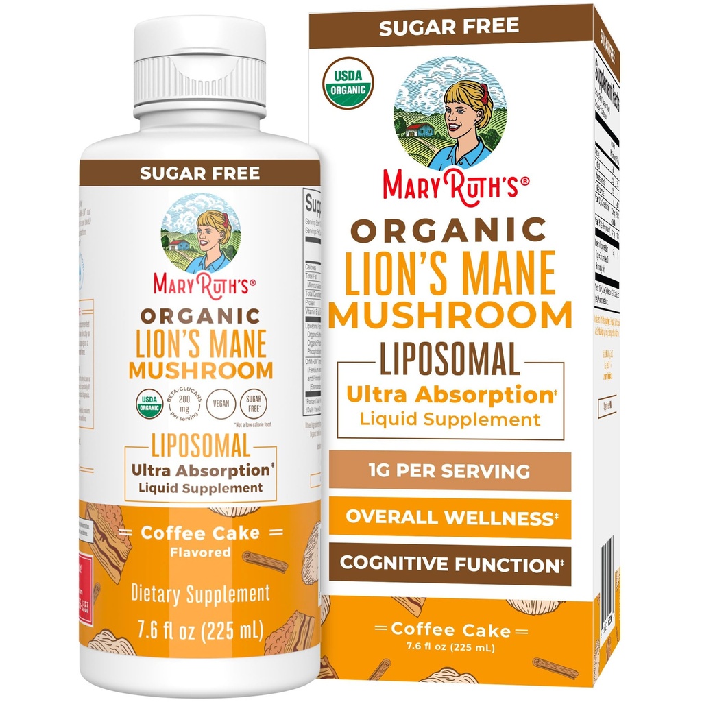 MaryRuth Organics Lions Mane Supplement | Ultra Absorption Liposomal | Full Spectrum Lion's Mane Mushroom | 200mg Beta-Glucans Per 서빙 | USDA Organic | Vegan | 7.6 oz | 15 서빙