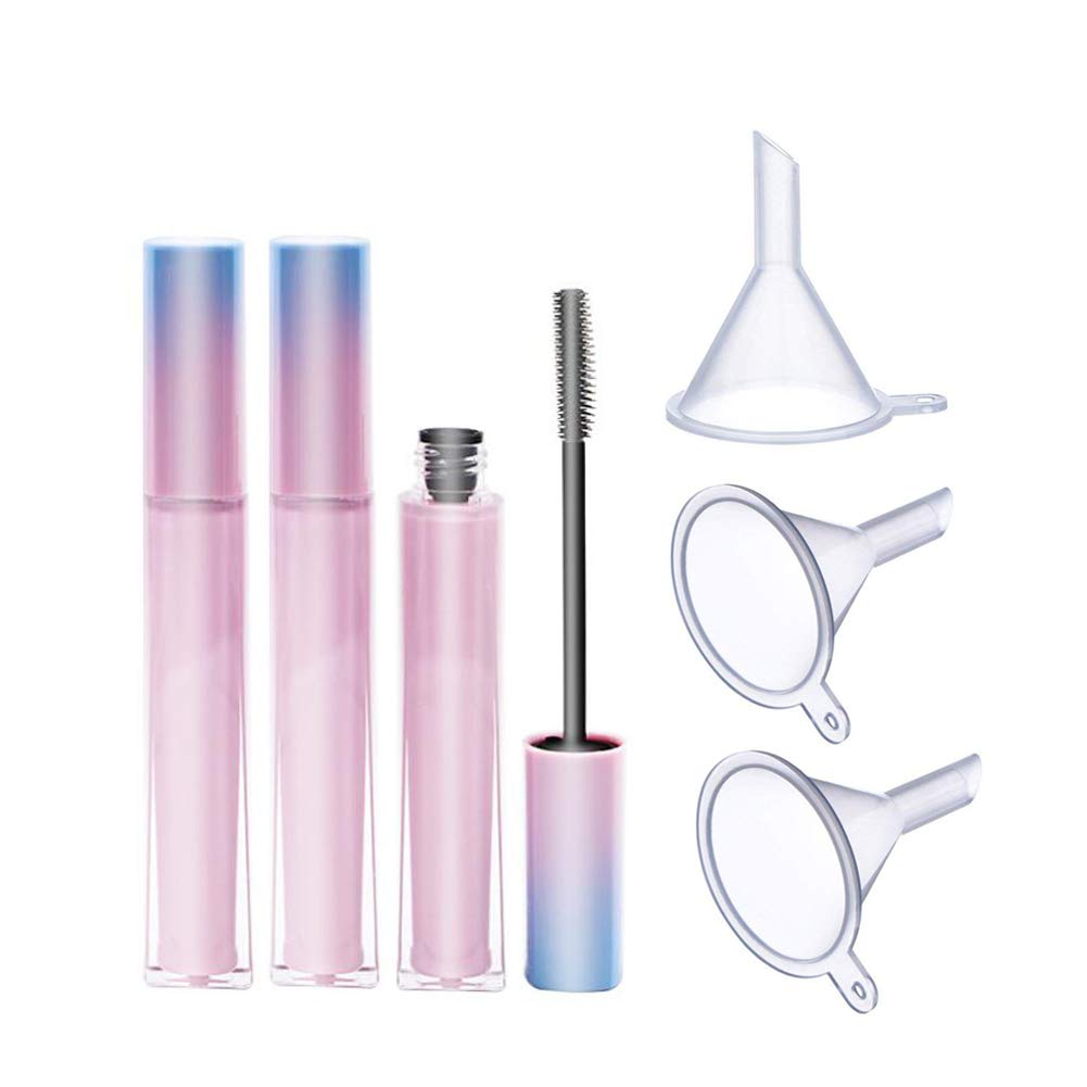 3개 조각 7ml 호화스러운 재사용할 수 있는 빈 Mascara 관 Eyelash Wand를 가진 눈 속임수 성장 기름 Mascara를 위한 빈 병 관 콘테이너 솔과 3개의 깔때기 가정과 여행 사용 분홍색 기온변화도