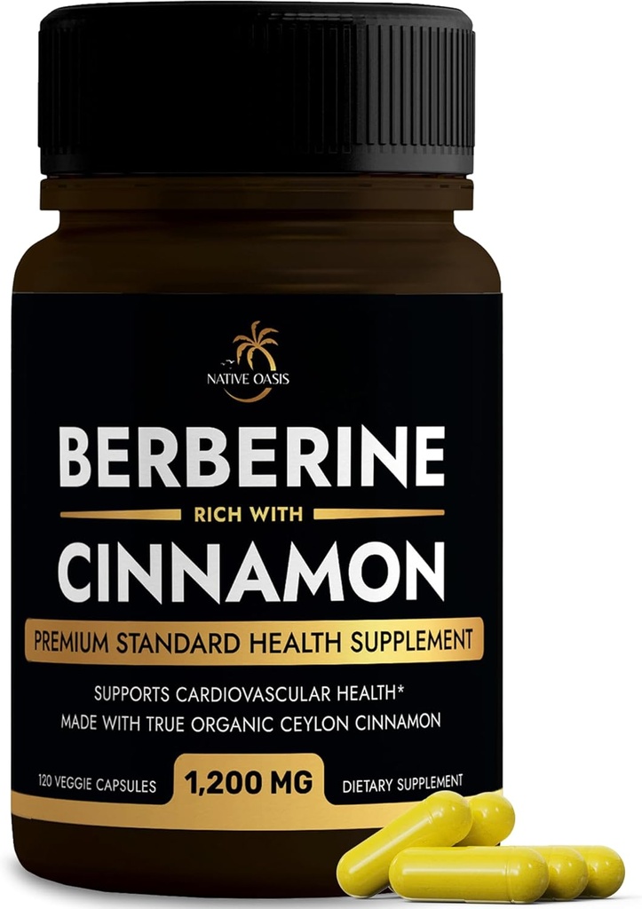 버클리 cinnamon과의 보충 | Berberine HCL 1,200mg Plus Ceylon Cinnamon from Sri Lanka for Heart Health, 체중 감량 및 면역 지원 | Non-GMO, Lab Tested, Zero Fillers | 120ct.
