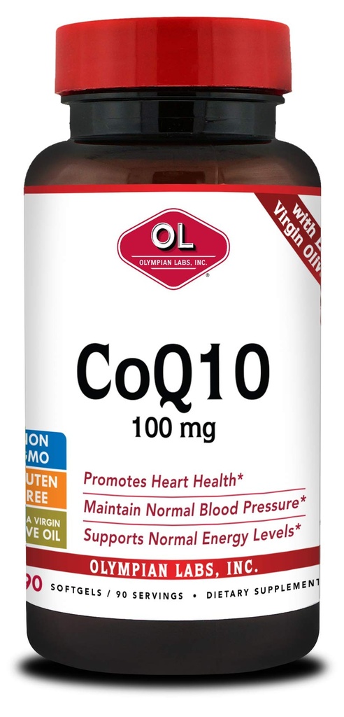 Olympian Labs Coenzyme Q10 100mg Softgels는 여분 처녀 올리브 기름, 심장 건강 지원, 자유로운 Radicals에서 세포 보호로 공식화했습니다