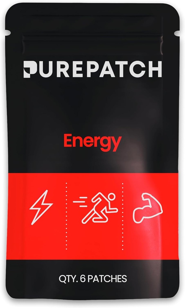 Pure Patch Energy Patch – 플랜트 기반 Vegan 토픽 패치 – 카페인 – CoQ10 – 아미노산 – 일체형 – 비독성 – 수분 민감성 – 피부 속 – 글루텐 무료 – 미국 – 6 패치