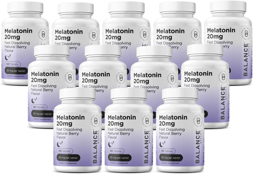 Balancebreens Melatonin 20mg 빠른 용해 정제 - 높은 효능, 빠른 행동, 자연 수면 지원 - 성인을위한 수면 보조 - 비 - 그루지, 약물 - 무료 공식 - 120 수면 알약