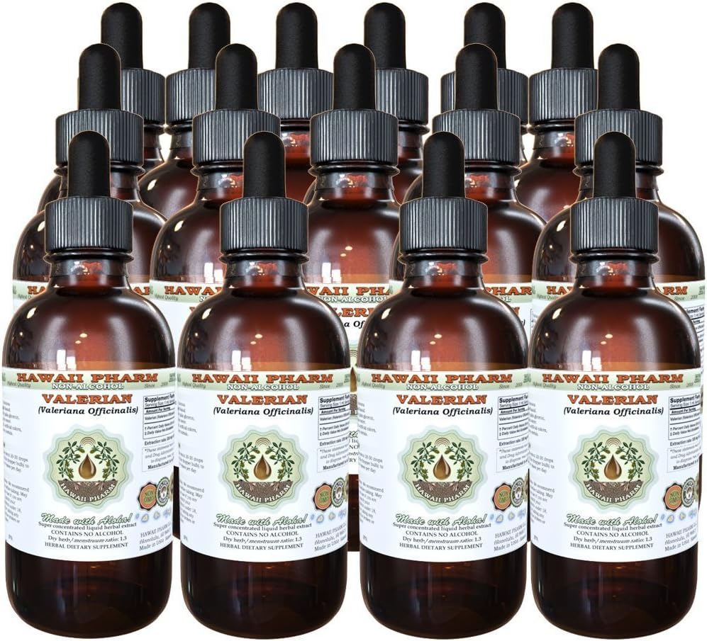 Valerian 알콜 자유로운 액체 추출물, 유기 Valerian (Valeriana Officinalis)는 뿌리 Glycerite 자연적인 초본 보충교재, 하와이 Pharm, 미국 15x4 fl.oz를 말렸습니다