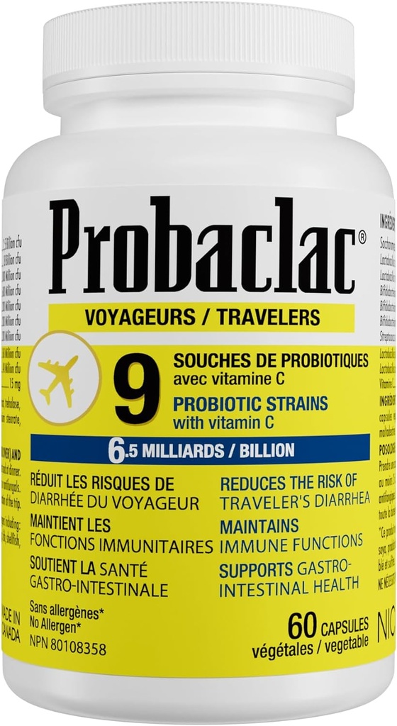 자연적인 여행자 Probiotics, Diarrhea의 위험을 감소시키기, 비타민 C, 면역 지원, 글루텐 무료, 여행 크기, 휴가, 크루즈 및 비행기 여행 필수, 채건, 60 캡슐을 포함합니다