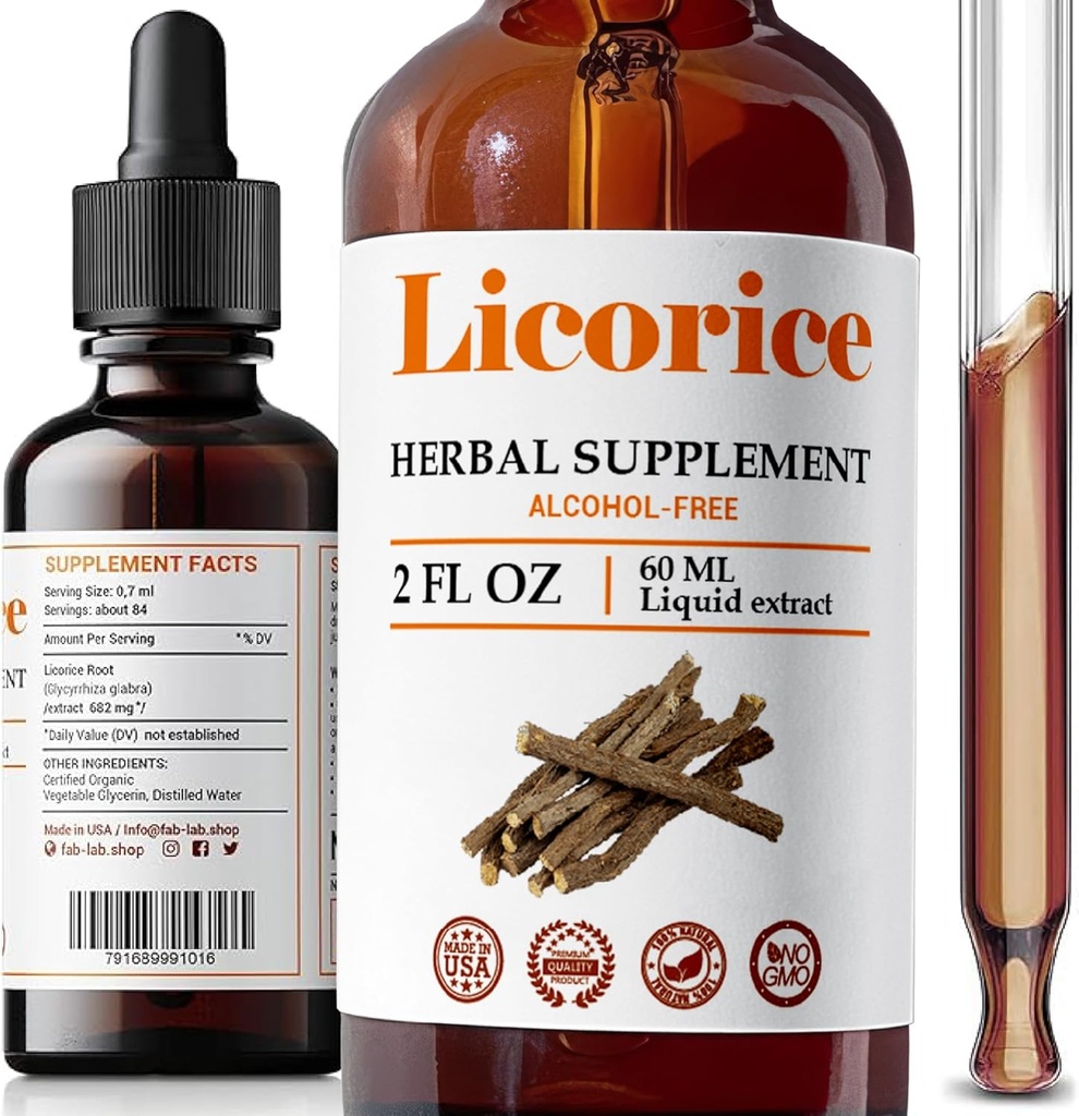FabLab Licorice 뿌리 추출물 - 소화 Restore 호흡 건강 피로 - 비 GMO (Licorice 2 Fl Oz)에 대한 초본 면역 지원 - 글리세로 리코 글라스 보충