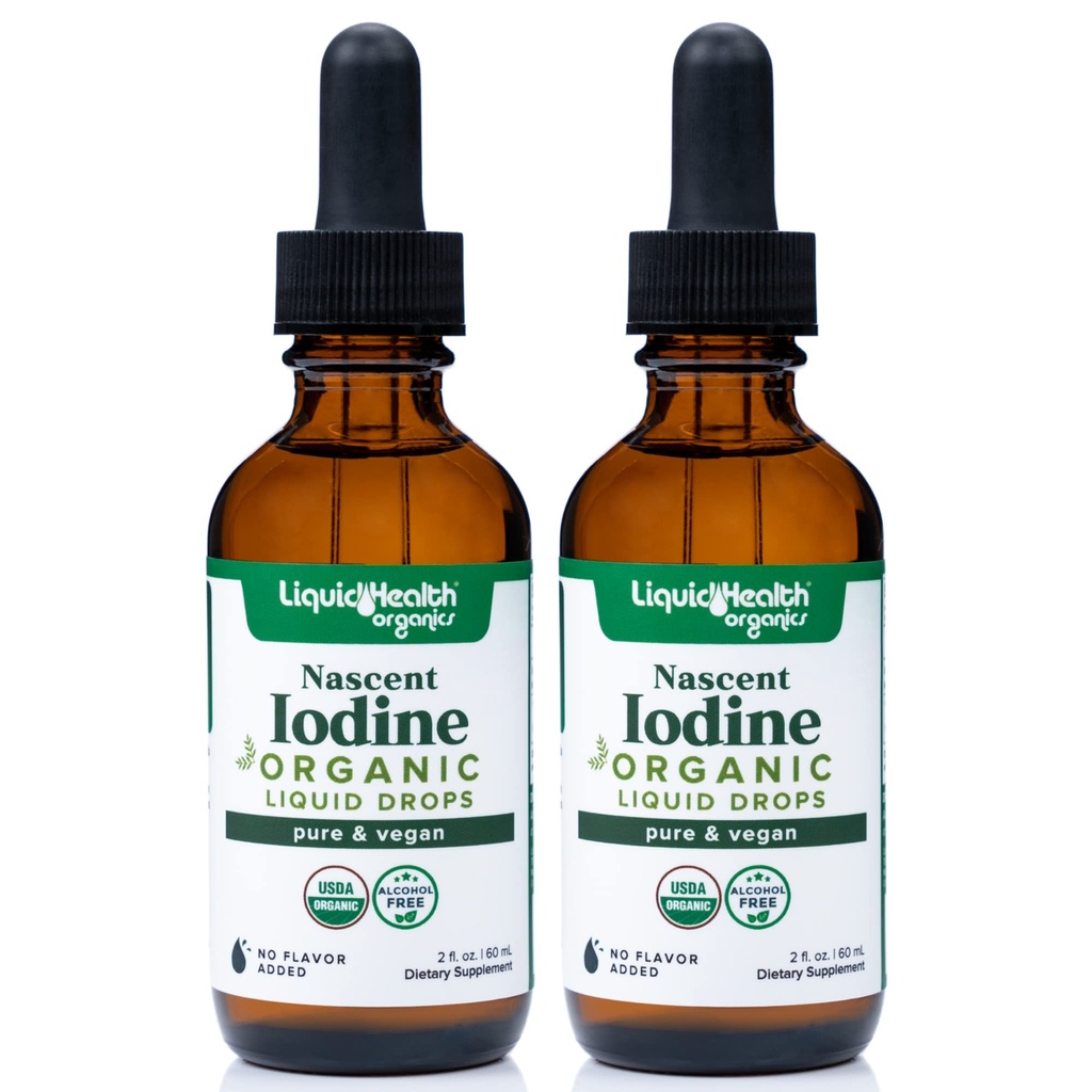 LIQUIDHEALTH USDA 유기 Nascent Iodine 액체 하락, Thyroid & Immune 지원, 에너지 보충교재를 위한 순수한 Iodine 보충교재 - 미국, 채식주의자, 무색, 몰취미한 Tincture (2 팩)에서 만드는