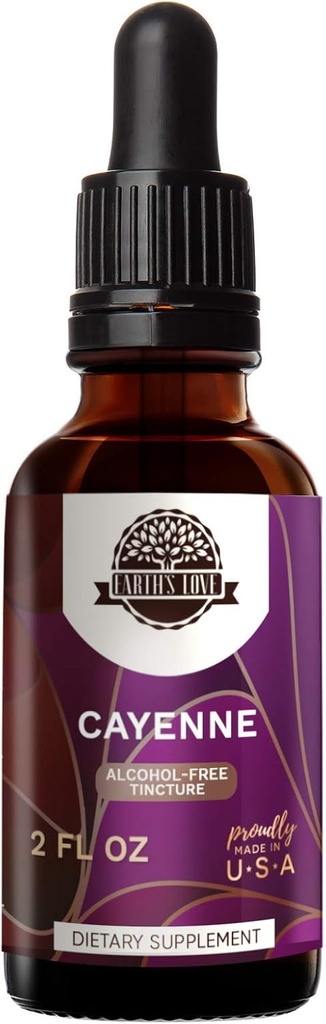 지구의 사랑 - 카이엔 알코올 무료 초본 추출물 Tincture, 슈퍼 농축 된 카이엔 (Capsicum annuum) 말린 후추 (2 Fl Oz)
