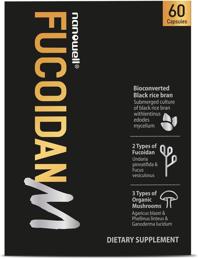 NANOWELL Fucoidan M - 브라운은 Gut Health & Mushroom Complex와 Immune 지원을위한 면역 장애 보충 - 60 캡슐