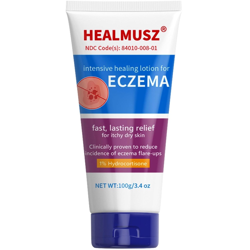 HEALMUSZ Eczema 크림, 최대 힘 1% Hydrocortisone 기복 Eczema-Prone & 건조한 피부를 위한 Anti-Itch 크림 집중 치료 로션, 가려움증, 적색, 불타는 및 자극하는을 위한 기복