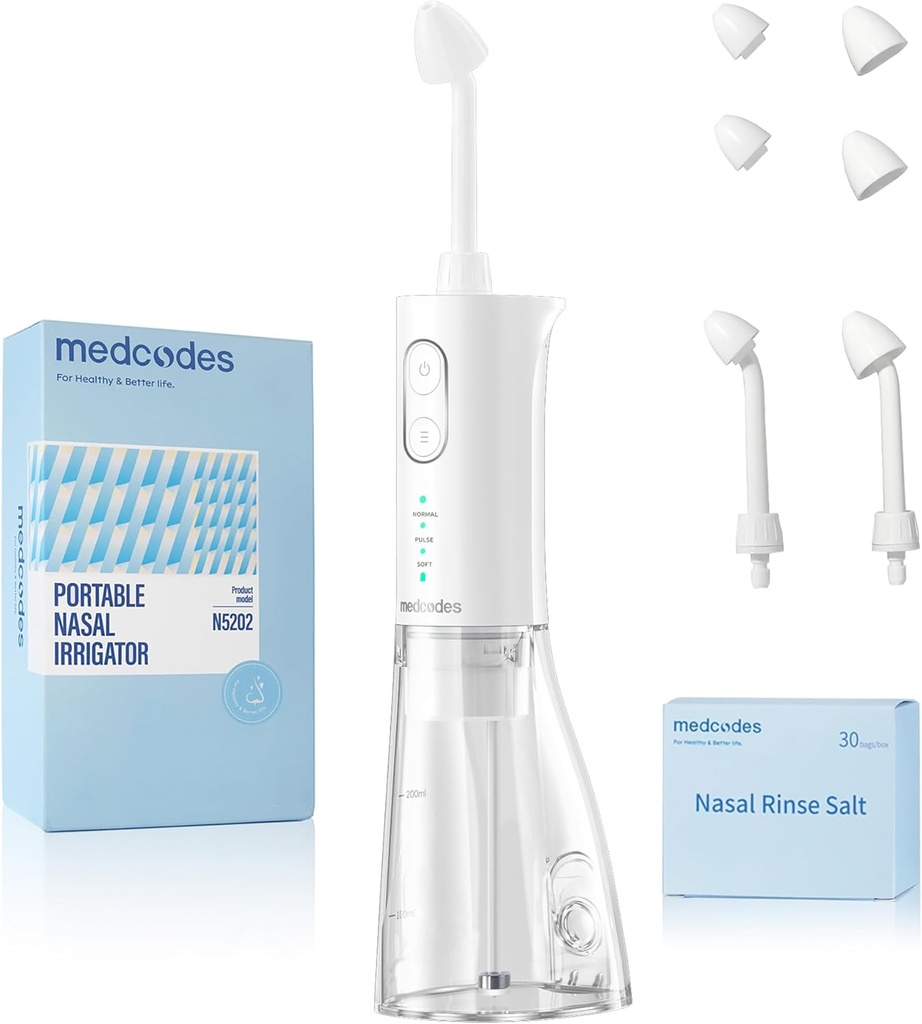 Neti Pot Sinus Rinsing, Cordless Nasal Irrigation System Nasal Rinse Bottle Cleaner Machine, Sinus Relief & Nasal Care 30 Salt Pod 용 전기 Sinus Rinse 시스템 키트 (대형)