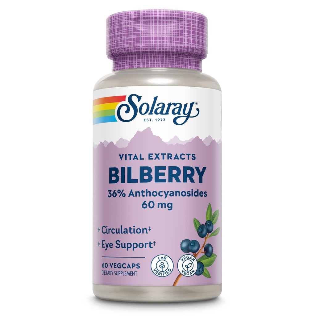 SOLARAY Bilberry Berry Extract 60 mg | 강력한 산화 방지제 | 건강한 시각 및 순환 지원 | 60 VegCaps