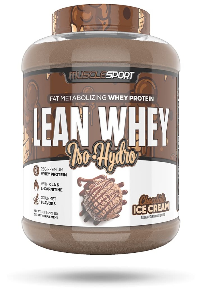 Musclesport Lean Whey RevolutionTM Protein Powder - Whey Protein Isolate - 낮은 칼로리, 낮은 차브, 낮은 지방, 식용 풍미 - 25g Protein per Scoop - 5lb Chocolate Ice Cream