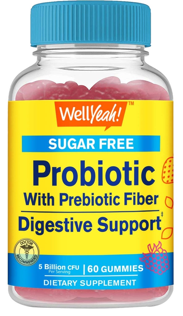 Prebiotic Gummies (5 억 CFU)와 설탕 무료 프로바이오틱스 - 소화 지원, Gut 건강 및 질 지원 - 여성과 남성을위한 안정 Probiotic Gummy, Prebiotics 및 Probiotics - 60 카운트