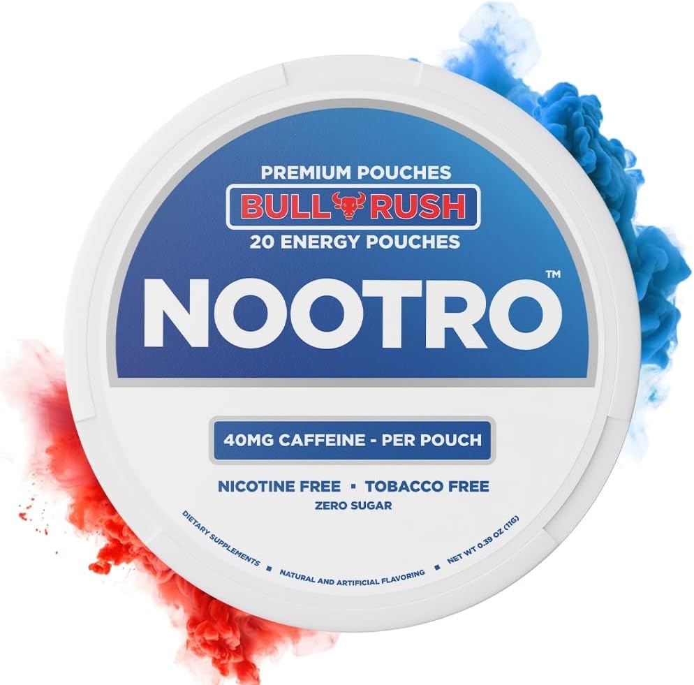 Caffeine, Nootropic 파우치, 40 mg 천연 카페인, 비타민 B6, 마그네슘, 설탕 무료, 니코틴 파우치 없음, 담배 무료, 캔 당 20 파우치, 1 팩 (불 러시)