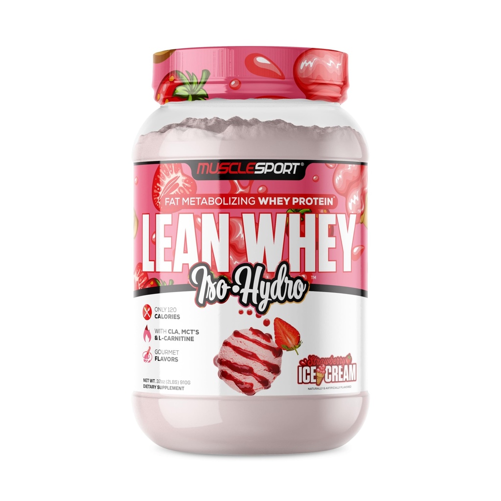 Musclesport Lean Whey RevolutionTM Protein Powder - Whey Protein Isolate - 낮은 칼로리, 낮은 차브, 낮은 지방, 식용 풍미 - 25g Protein per Scoop (2LB, Strawberry)