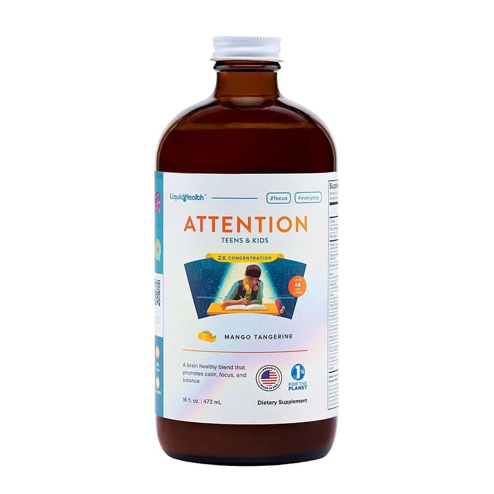 LIQUIDHEALTH Attention Liquid Multivitamin for Kids & Teens - 메모리 유지, 농도, 초점, 무드, Relaxation & Calming 개선 - 미국, 훌륭한 맛, 채식, 설탕 무료 (16 oz)