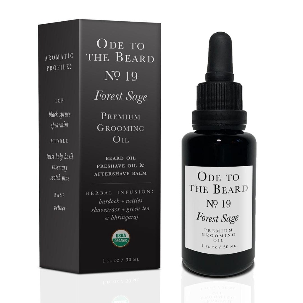 Vegan Mia - USDA 유기 Spruce-Scented Beard Oil for Men, 3-in-1 Premium Grooming Oil with Argan Oil and more - Beard 성장 및 유지 보수를 위해 Ode to Beard Forest Sage Beard Oil, 1 fl oz