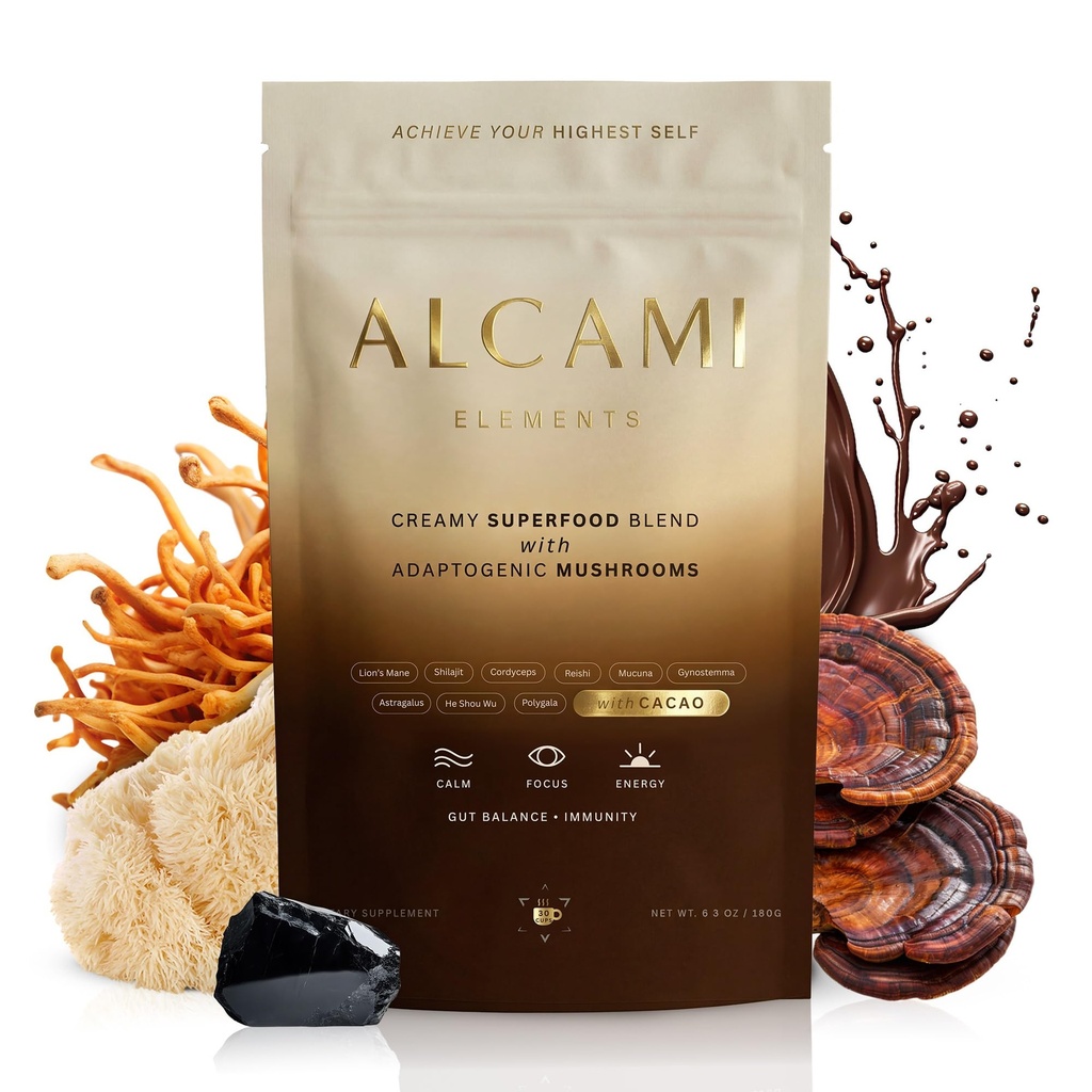 Cacao 버섯 커피 10X는 Lion's Mane, Reishi & Cordyceps, 에너지 및 초점 지원, 30의 서빙, 우수한 보충교재 분말과 더불어 추출합니다