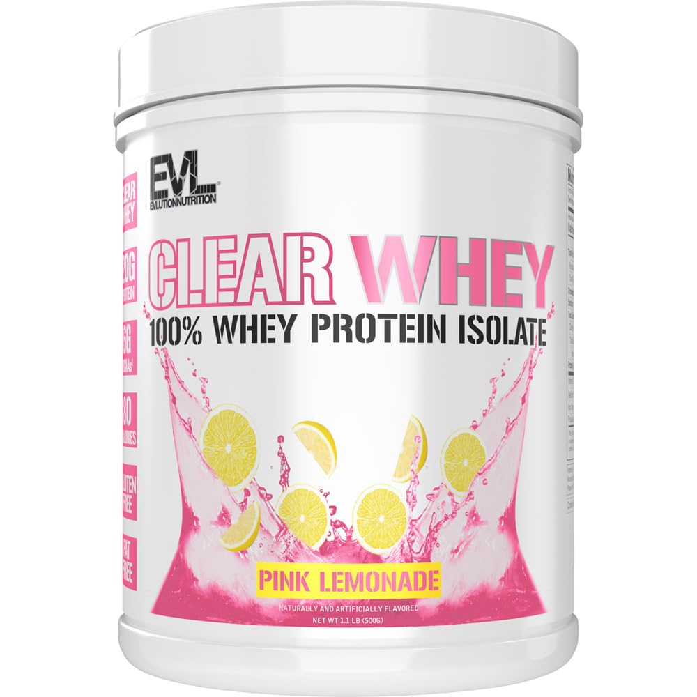 Evlution 영양 명확한 Whey - 100 % Whey Protein Isolate - 근육 성장, 힘 및 회복을위한 - 20g Isolate Protein Per 서빙 - 빠른 흡수 - 글루텐 & 지방 무료 - 1.1lb - 핑크 Lemonade