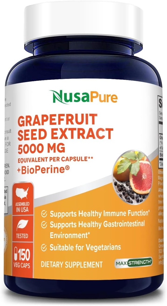 NusaPure 자몽 추출물 캡슐 당 5,000 mg (Extract 10:1) Bioperine 150 Veggie 모자 (비건, 글루텐, 비 GMO)