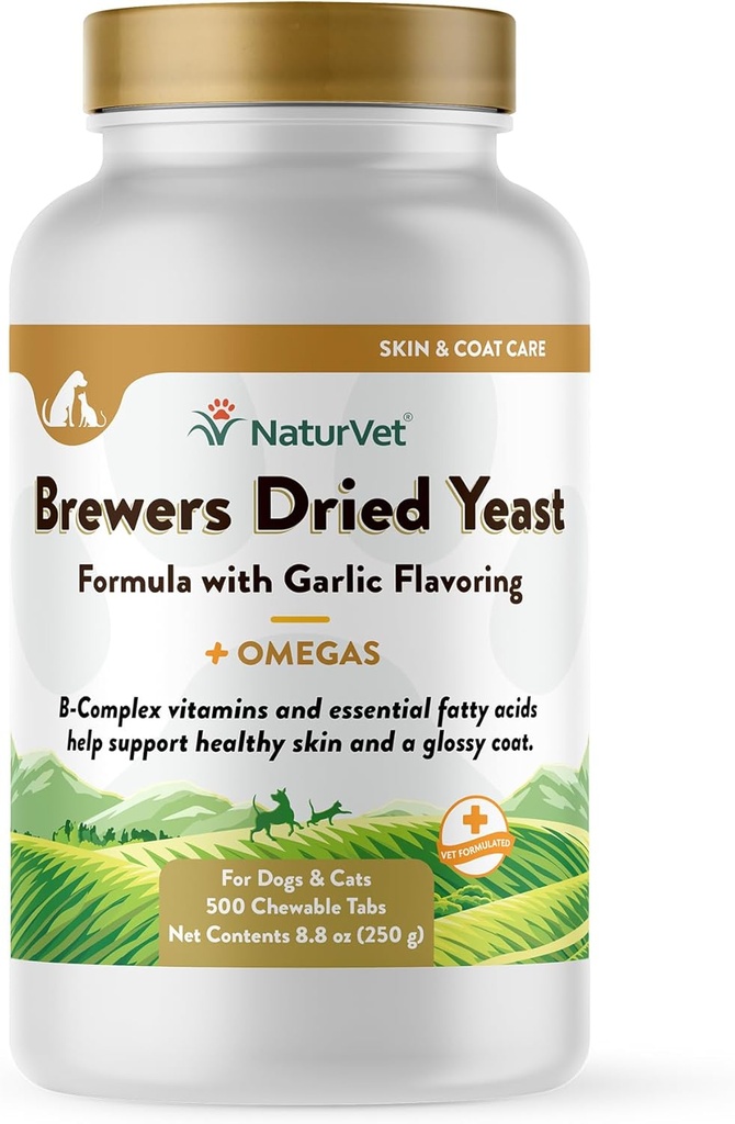 NaturVet Brewer’s Dried Yeast Pet Supplement with Garlic flavoring – B-Complex Vitamins, Omega-3, 6, & 9 Fatty Acids 포함 – 지원 광택 있는 코트, 개를위한 건강한 피부, 고양이 500 Ct.