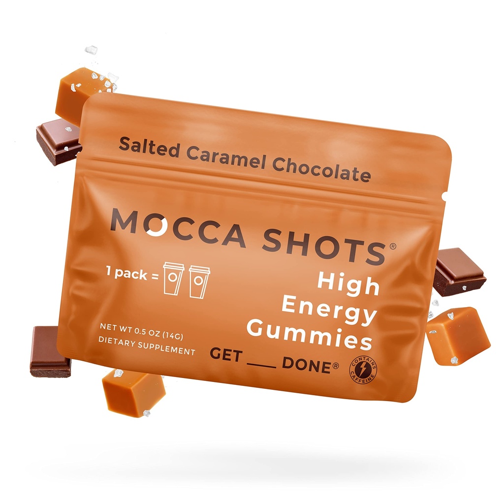 SGC 가장 높은 농도 100mg Caffeine 당 거미, 팩 당 2 Gummies, 6 팩 Mocca 탄 소금에 절인 Caramel 식물 기초 nootropic 즉시 에너지 Ginkgo biloba, Theobromine.