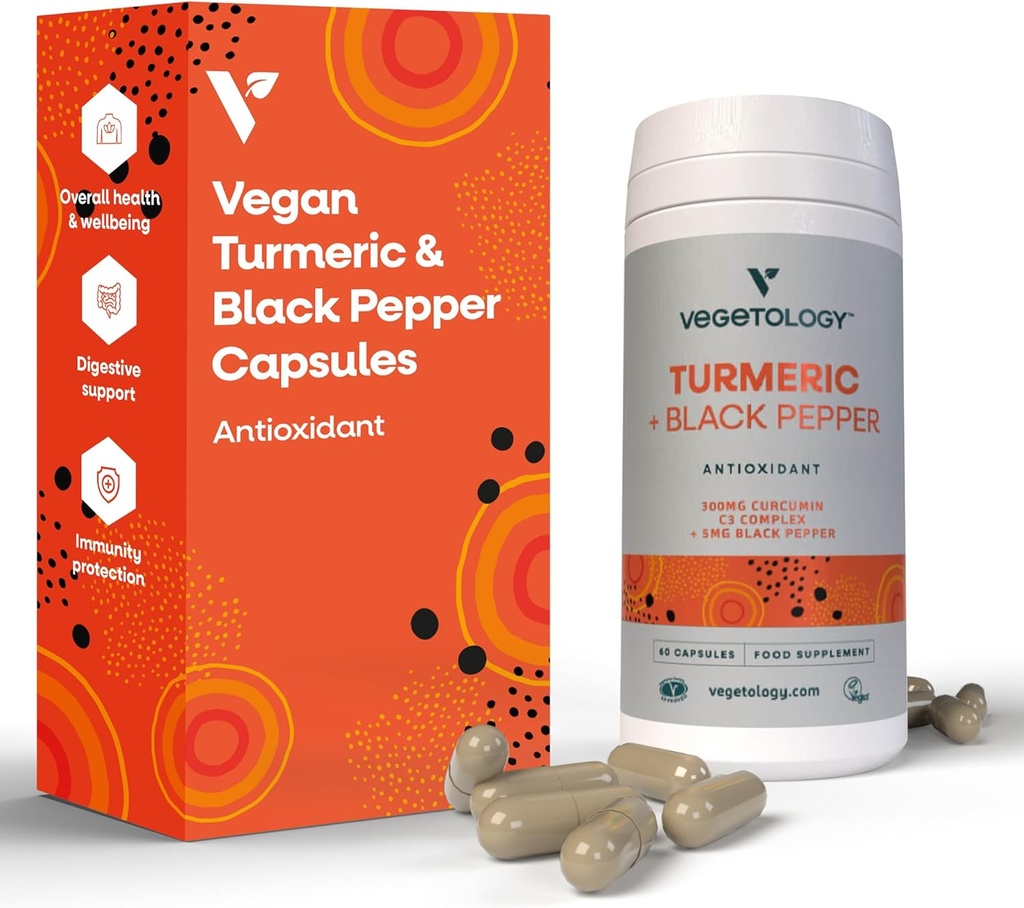Vegan Turmeric & Black Pepper 캡슐 (60 캡슐) - Tumeric 보충제 캡슐 1 일 - 성인 및 어린이를위한 보충제