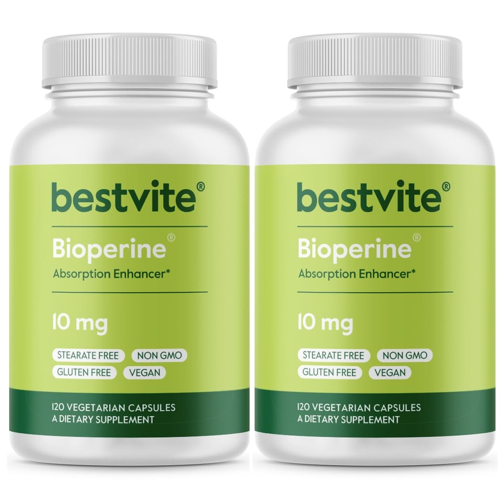 Bioperine 10mg (240 채식 캡슐) (120 x 2) - Stearates 없음 - Vegan - Non GMO - 글루텐 무료 - 흡수 증강 인자