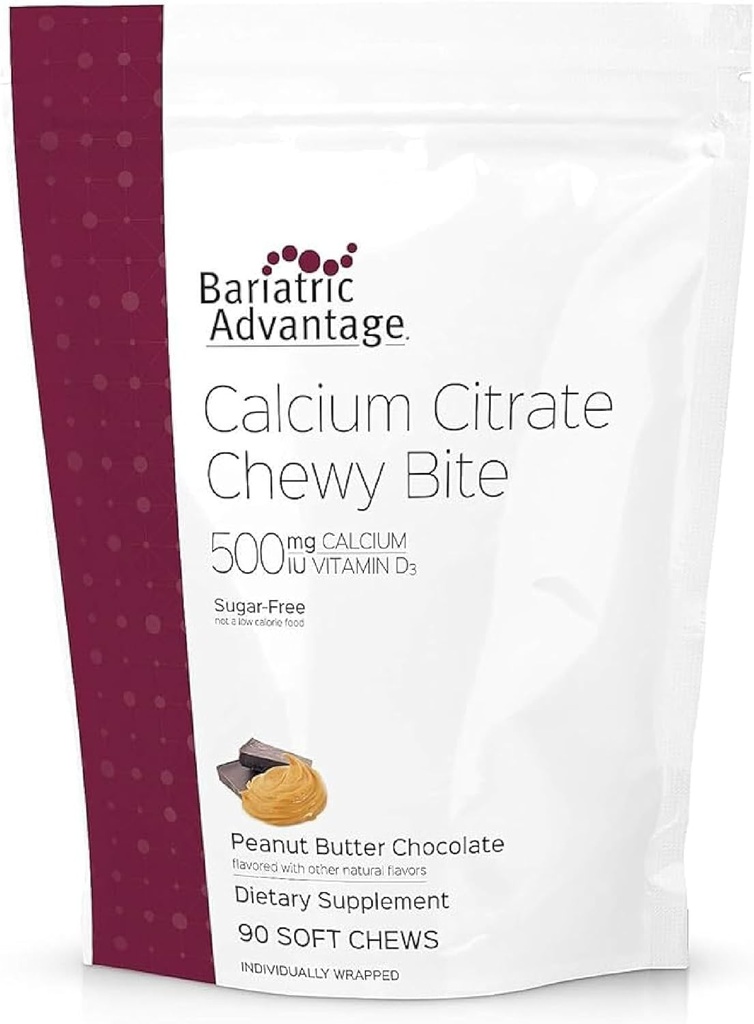 Bariatric 이점 칼슘 구연산염 Chewy는 500 mg - 높게 흡수하고 & 소화할 수 있는 - 비타민 D3 - 쉽게 Chewable 칼슘 보충교재 - 땅콩 버터 초콜렛 - 90 조사