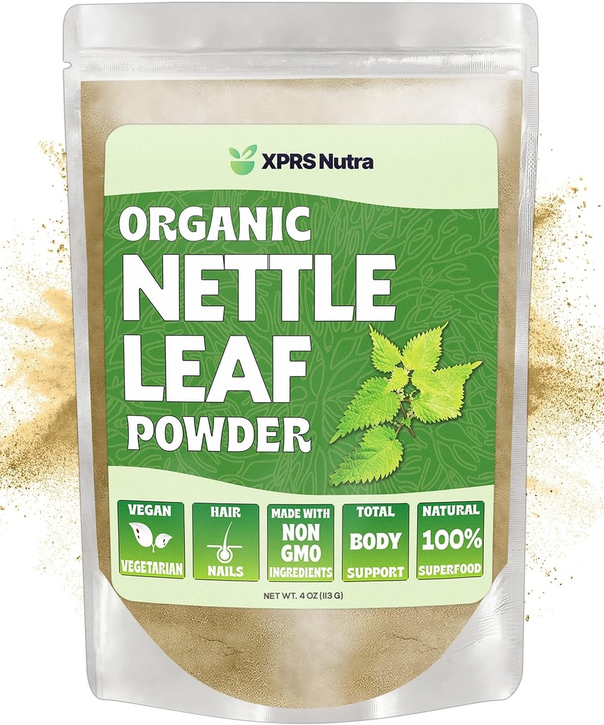 XPRS Nutra Organic Nettle Leaf Powder - 헤어 및 손톱을위한 프리미엄 USDA 유기 Sting Nettle Powder - Vegan Friendly Energy Boosting Sting Nettle Leaf (4 oz)
