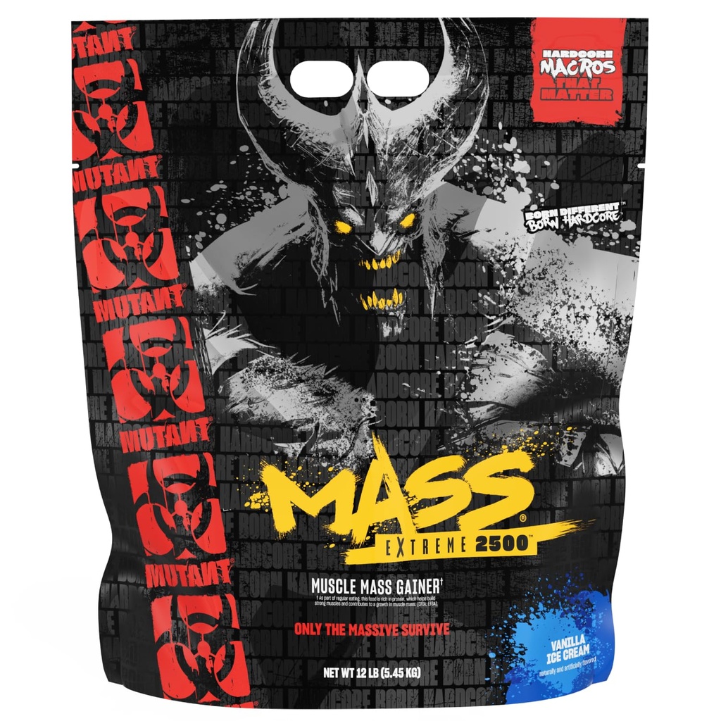 Mutant Mass Extreme Gainer – Whey Protein Powder – 근육 크기와 강도 구축 – 고밀도 클린 칼로리 (Vanilla Ice Cream, 12 파운드)
