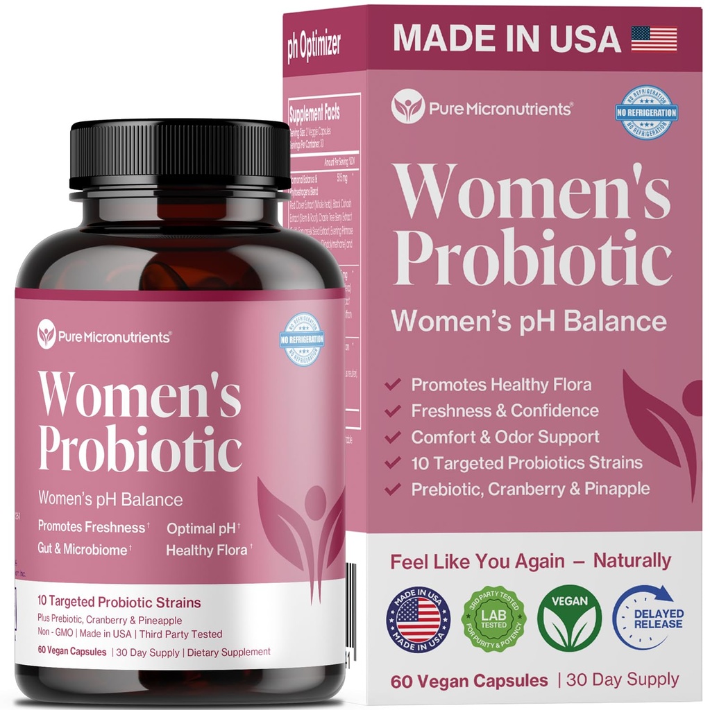 여성을 위한 순수한 미생물 PH 균형 질 Probiotics - 냄새 & Itch 지원 - Cranberry, Lactobacillus & Prebiotics를 가진 질 건강 알약 - Feminine Wellness Daily Supplement - 60의 캡슐