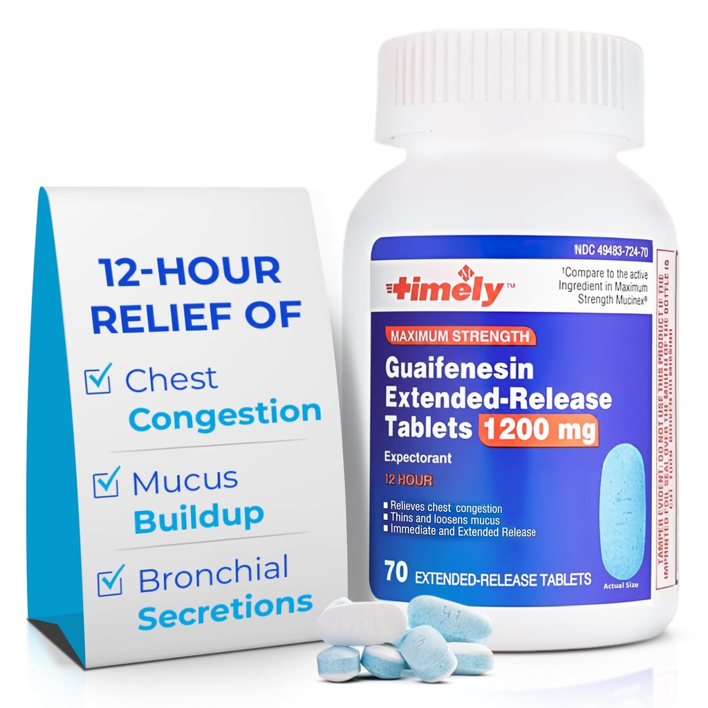 시간 모자 LABS, INC. Guaifenesin 1200 mg 장시간 방출 정제 - 성인을 위한 기대하는 Mucus 기복 & 가슴 혼잡 기복 - 12 까지 시간 지속 - 70 조사