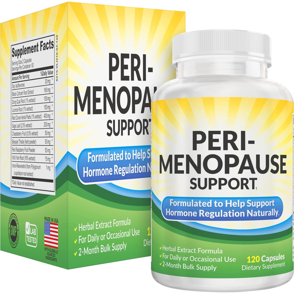 2-Month PeriMenopause 보충제 (All-in-1) 여성 호르몬 지원 | 11 허브 및 추출물 혼합 | 여성용 Peri-Menopause 보충교재 | 여성 호르몬 균형 | 60 일 공급 | 120 캡슐