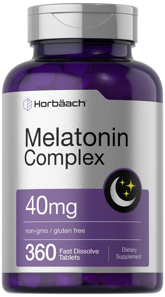 Horbäach Melatonin 40mg Complex | 360 빠른 용해 정제 | 성인 추가 강도 보충 | Chamomile 및 Ashwagandha | 채식주의, 비 GMO, 글루텐 프리