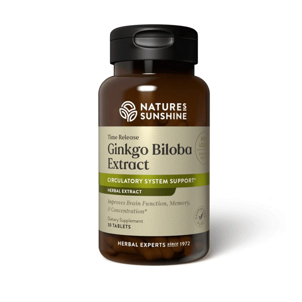 Nature's Sunshine Time-Release Ginkgo Biloba, 30 Tablets | 뇌 및 지원 메모리 및 농도 기능에 순환을 촉진
