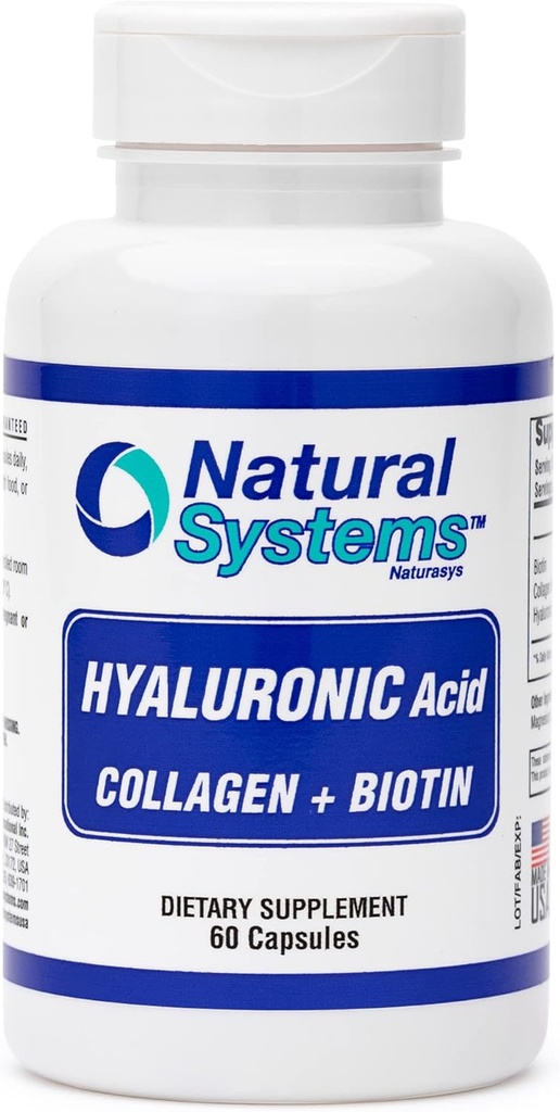 Hyaluronic 산 플러스 교원질과 자연적인 체계에 의하여 Biotin 60 캡슐 - 강화된 흡수를 위한 Acido Hialuronico 캡슐 - 피부를 위한 유압 Hyaluronic 산 보충교재 - 강한 피부, 머리, 못