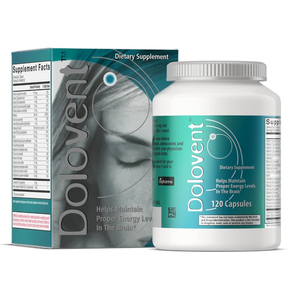 Dolovent - 편두통, 비타민 B2 400mg, CoQ10를 위한 마그네슘을 가진 자연적인 편두통 기복 - 뇌 건강을 위한 규정식 보충교재 - 1개의 병