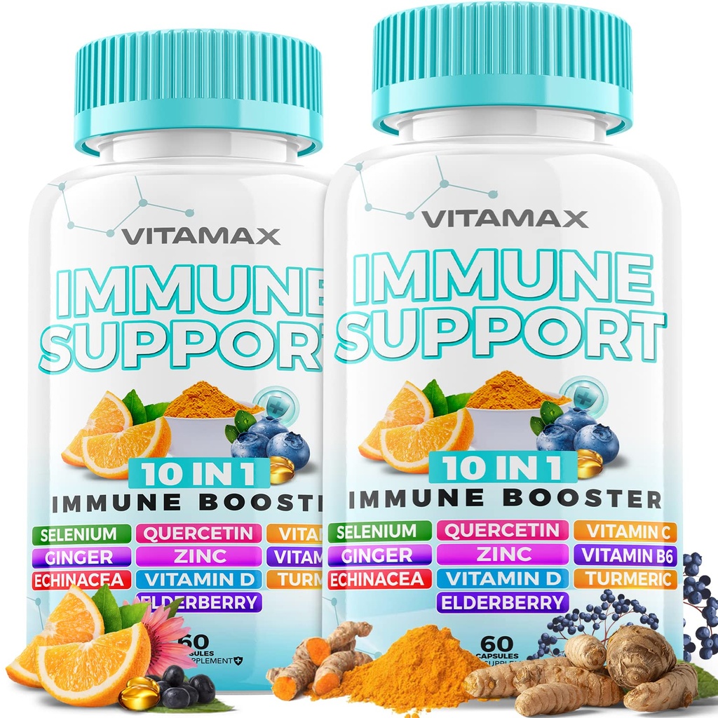 Elderberry, D3, Selenium, Quercetin, 아연, 비타민 C, Ginger, Turmeric Curcumin, B6, Echinacea - Immune Defense와 함께 10에서 1 면역력 지원 (패치 2))