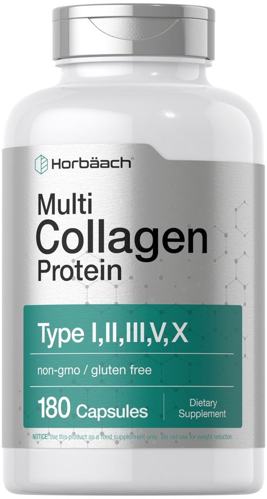 Horbäach 다 교원질 단백질 2000 mg | 180의 캡슐 | 가수 분해 교원질 유형 I, II, III, V, X | Keto & Paleo 친절한, 비 GMO, 글루텐 자유로운 보충교재