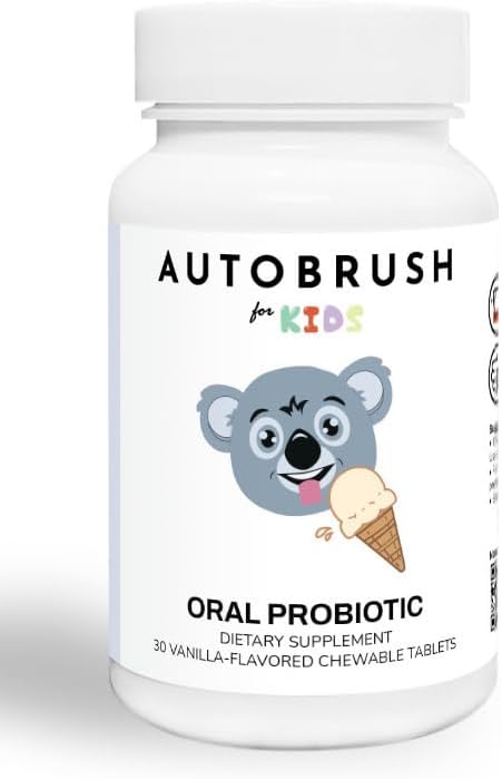 autobrush Kids 구두 치료 느린 용해 Probiotic 정제 | 치과 보조제 | Healthier Teeth and Gums | Balanced Mouth Biome| 30 Count (Vanilla) (1)