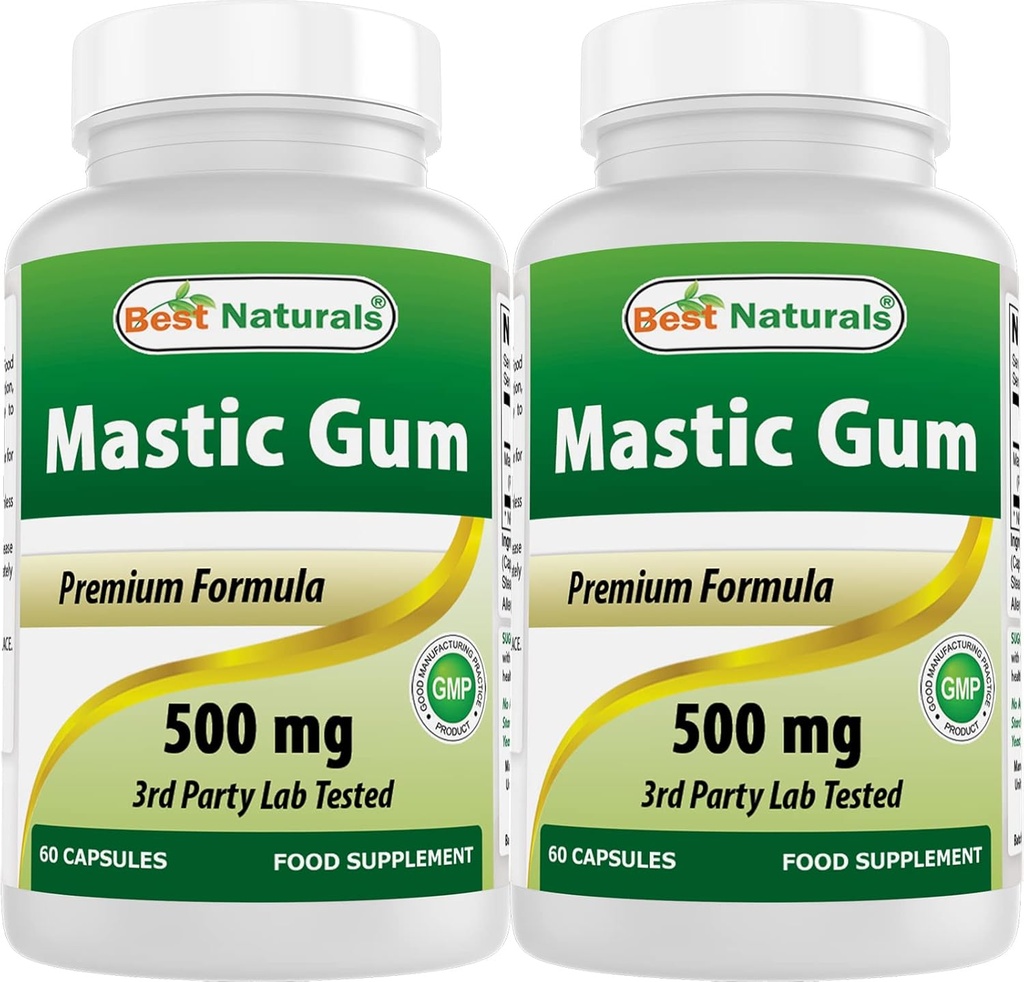 최고의 Naturals 2 팩 Mastic Gum 캡슐 500 mg - 60 카운트 - (비 GMO) (Gluten Free) - 건강한 Stomach & Duodenal 건강 증진 - (총 120 캡슐)