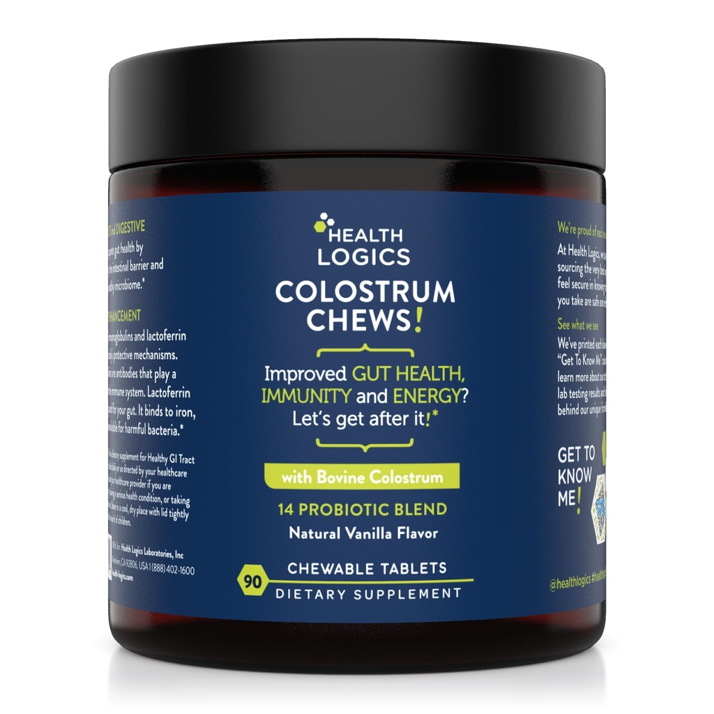 건강 논리 Colostrum Chews-Colostrum 보충교재 Gut 건강을 위한 25% IgG, 면역 지원, 머리 성장, 바닐라 풍미, 90의 서빙, 전체적인 Bovine Colostrum Superfood