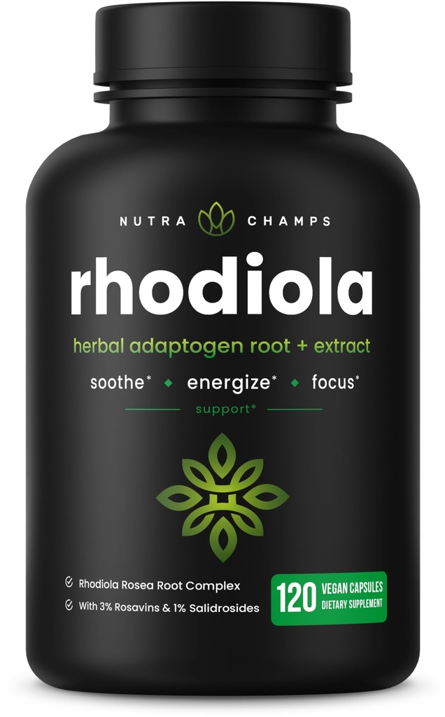 Rhodiola Rosea Supplement 600mg | 120 Vegan 캡슐 | 에너지, 스트레스 완화, 계류 및 초점에 대한 Rhodiola Rosea 추출물 | Rosavin & Salidrosides의 Adaptogenic 뿌리 | NutraChamps의 300mg 알약